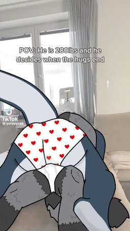 anthro biped blue_body blue_fur clothed clothing duo feet fur furniture grey_body grey_fur heart_clothing heart_symbol heart_underwear hug male multicolored_body muscular muscular_anthro muscular_male size_difference sofa tail two_tone_body underwear underwear_only white_body white_fur per5ie tiktok aquatic fish mammal procyonid raccoon shark 2024 9:16