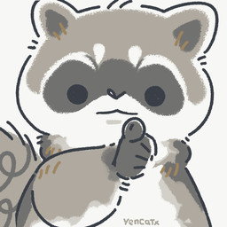 anthro biped black_eyes black_nose dot_eyes gesture grey_body hand_gesture looking_at_viewer pointing pointing_at_viewer simple_background simple_eyes solo white_body yencatx mammal procyonid raccoon 1:1 2022 half-length_portrait portrait