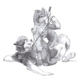 anthro anthro_on_anthro bdsm bondage bound breasts collar cowgirl_position dominant dominant_female duo eye_contact female female_dominating_male female_on_top female_penetrated from_front_position genitals leash looking_at_another looking_pleasured lying male male/female male_on_bottom male_penetrating male_penetrating_female nipples nude on_back on_bottom on_top penetration penile penile_penetration penis penis_in_vagina power_bottom riding_crop sex simple_background straddling submissive submissive_male tail vaginal vaginal_penetration whip white_background sabretoothed_ermine canid canine canis domestic_dog husky mammal nordic_sled_dog spitz wolf greyscale monochrome
