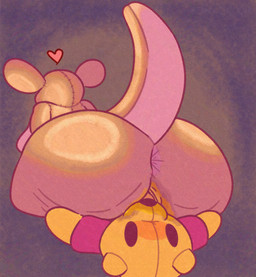 anthro anus big_breasts big_butt blush bodily_fluids bottomless breasts brown_body butt butt_focus butt_grab clothed clothing cunnilingus duo facesitting female food fur genital_fluids genitals hand_on_butt heart_symbol honey_(food) male male/female mature_female nude open_mouth oral plushie plushophilia raised_tail sex shirt simple_background sitting sitting_on_another stitch_(sewing) tail topwear vaginal yellow_body jellybeankofi disney winnie_the_pooh_(franchise) kanga pooh_bear animate_inanimate bear kangaroo living_plushie macropod mammal marsupial absurd_res adversarial_noise digital_drawing_(artwork) digital_media_(artwork) hi_res