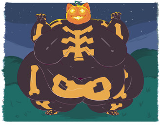 anthro belly big_belly big_breasts breasts butt clothing costume female food for_a_head fruit huge_belly hyper hyper_belly looking_at_viewer morbidly_obese navel obese obese_anthro obese_female overweight overweight_anthro overweight_female plant pumpkin pumpkin_head solo thick_thighs weirdocat epic_games fortnite spice_(fortnite) domestic_cat felid feline felis mammal object_head 2025 absurd_res digital_drawing_(artwork) digital_media_(artwork) hi_res