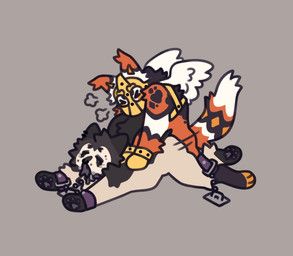 ambiguous_gender animal_mask ankle_cuffs anthro bdsm black_body black_fur blush bodily_fluids bondage bound chest_harness chibi clothing cuff_(restraint) drooling duo ear_piercing ear_ring eyes_closed fur gloves handwear harness male mask orange_body orange_fur paw_gloves paw_mitts pawpads paws petplay piercing pup_mask puppyplay purple_pawpads restraints ring_piercing roleplay saliva wearing_mask white_body white_fur wings wrist_cuffs yellow_pup_mask vomittmeat vomitt_(vomittmeat) canid canine mammal 2021