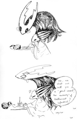 2_horns 4_horns ambiguous_gender angry anthro black_cloak black_clothing black_eyes blush bodily_fluids cloak clothed clothed_anthro clothing cross-popping_vein duo eager horn looking_at_another loose_feather multi_horn quill robe scroll simple_background size_difference sparkles sparkling_eyes tears text unknown_object white_background white_body white_clothing white_head white_robe writing_utensil latyabsx hollow_knight_(franchise) i'm_not_calling_you_"good_boy" team_cherry hollow_knight_(character) pale_king_(hollow_knight) pure_vessel_(hollow_knight) arthropod infected_(species) insect vessel_(species) 2024 absurd_res english_text hi_res pen_(artwork) sketch traditional_media_(artwork) father_(lore) father_and_child_(lore) male_(lore) nonbinary_(lore) parent_(lore) parent_and_child_(lore)