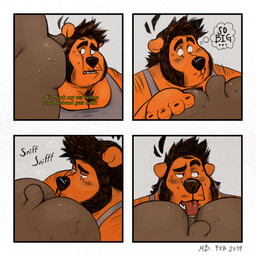 4_panel_comic ambiguous_gender anal anal_request anthro anthro_on_anthro anus big_butt bodily_fluids butt butt_in_face butt_sniffing butt_to_cheek clothing dialogue duo face_squish facial_hair hair hairy hand_on_butt head_on_butt infidelity inner_monologue licking looking_at_butt male male/ambiguous moobs musk oral oral_request overweight overweight_male requesting rimming rimming_request sex sex_request shirt sideburns slightly_chubby sniffing squish sweat sweaty_butt tank_top text thinking thought_bubble tongue tongue_out topwear mayku mayku_(character) bear mammal 1:1 comic english_text hi_res
