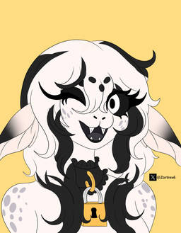 anthro black_hair black_lips black_sclera breasts collar eyelashes fangs female freckled_arms freckled_face freckles hair lips lock long_ears long_eyelashes one_eye_closed small_breasts smile solo teeth white_body white_eyes white_hair zortrex mythology nereida_(zortrex) aquatic_dragon dragon fish marine mythological_creature mythological_scalie scalie absurd_res hi_res