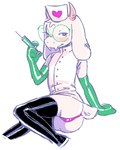 alternative_fashion anthro butt clothed clothing crossdressing eyewear fur glasses gloves handwear horn j-fashion male medical_gloves medical_instrument medical_syringe menhera scientific_instrument simple_background solo syringe white_background white_body white_fur niichan deltarune undertale_(series) ralsei bovid caprine darkner goat mammal 2021 hi_res