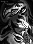 abstract_art ambiguous_gender anthro eyeless simple_background solo ironicalias nintendo pokemon generation_7_pokemon pokemon_(species) salazzle scalie black_and_white charcoal_(artwork) digital_media_(artwork) monochrome traditional_media_(artwork)