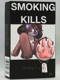 ambiguous_gender anthro bangs barcode belly box brown_body brown_fur brown_hair button_(fastener) button_eyes container fur hair pawpads paws plushie short_hair solo text toy white_belly smile-d0g canid canine canis domestic_dog mammal english_text hi_res