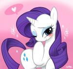 blue_eyes cutie_mark eyelashes female feral happy heart_symbol horn one_eye_closed smile solo wink hecktop friendship_is_magic hasbro my_little_pony mythology rarity_(mlp) equid equine mammal mythological_creature mythological_equine unicorn