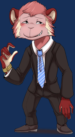 anthro blue_necktie blush business_suit clock clothing footwear fur male multicolored_body multicolored_fur necktie pink_body pink_fur red_body red_fur shoes simple_background smile smirk solo suit transparent_background watch white_body white_fur wristwatch maruyama_(artist) tenshoku_safari mineeya_(tenshoku_safari) haplorhine mammal monkey primate alpha_channel official_art