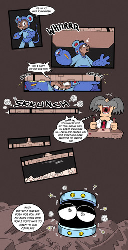 armor brown_body brown_fur buckteeth dialogue duo forced forced_transformation fur grey_hair hair headgear helmet machine markings onomatopoeia red_nose robot_transformation sound_effects speech_bubble teeth text transformation whisker_markings trevor-fox capcom mega_man_(series) dr._wily trevor-fox_(character) animate_inanimate human mammal mouse murid murine robot rodent absurd_res comic english_text hi_res