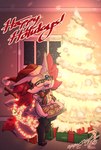 christmas_lights christmas_tree cookie eyewear food freckles gift glasses holidays plant ribbons tree gingy_k_fox christmas nintendo pokemon gingy_(gingy_k_fox) braixen generation_6_pokemon pokemon_(species) shiny_pokemon hi_res