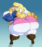 anthro big_breasts big_butt blonde_hair breasts butt clothing female hair huge_breasts huge_butt hyper hyper_butt solo thick_thighs white_body spiralingstaircase canid canine canis domestic_dog mammal poodle digital_media_(artwork) hi_res