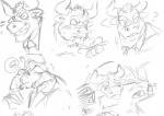 alcohol anthro beverage businessman clothed clothing eating eyewear facial_hair fully_clothed glasses goatee grin horn male mohawk necktie question_mark smile solo suit teeth tired curtis_wuedti lifewonders tokyo_afterschool_summoners gyumao_(tas) bovid bovine mammal monochrome