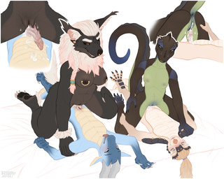 4_toes 5_fingers 5_toes anthro anus areola bald bed belly big_breasts big_ears black_claws black_nose black_sclera blonde_hair blue_anus blue_body blue_scales blue_vulva blush bodily_fluids braided_hair breasts brown_areola brown_body brown_ear_tips brown_fur brown_nipples brown_nose brown_pawpads brown_vulva butt chest_tuft claws cum cum_drip cum_from_vagina cum_in_vagina cum_inside cum_on_belly cum_on_body cum_on_penis cumshot curling_toes dipstick_ears dripping ear_markings ear_piercing ear_tuft ejaculation erection eye_roll eyelashes facial_piercing feet female female_on_top fin fingers first_person_view fluffy fluffy_hips fluffy_pussy fluffy_tail front_view fur furniture genital_fluids genitals gold_piercing gold_scales gradient_hair gradient_limbs green_body green_eyes green_nipples grey_body grey_claws grey_horn grey_scales gripping_bedding group hair half-erect hand_on_leg hand_on_thigh holding_partner holding_partner's_arm holding_partner's_leg horn humanoid_genitalia humanoid_penis kneeling long_hair long_tail looking_at_another lying male male/female markings multicolored_body multicolored_ears multicolored_fur multicolored_hair nipple_piercing nipples nose_piercing nude on_back on_top on_top_of on_top_of_another open_mouth open_smile orange_eyes orgasm orgasm_face pawpads paws penile_spines penis penis_on_belly piercing pink_ears pink_hair pink_nose pink_penis pink_vulva plantigrade presenting presenting_hindquarters pubes pupils purple_eyes raised_tail scale_markings scales scuted_tail scutes side_view simple_background sitting sitting_on_another slit_penis small_breasts small_ears smile spikes spread_toes stripes tail tail_fin tan_belly tan_body tan_ears teeth thick_thighs tied_hair toe_claws toes tuft vulva white_body white_claws white_eyelashes white_fur white_hair white_penis white_pupils white_sclera yellow_eyes yellow_sclera rhaelrhaelrasputin mythology cett_(coldmanmoran) rhael_(rhaelrhaelrasputin) skye_(rhaelrhaelrasputin) canid canine dragon lizard mammal mythological_canine mythological_creature mythological_scalie pangolin reptile scalie werecanid werecanine werecreature werewolf 5:4 absurd_res digital_media_(artwork) hi_res trans_(lore)