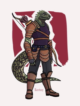 5_fingers anthro archer armor arrow_(weapon) belt belt_buckle belt_pouch black_belt black_bottomwear black_clothing black_eyes black_pants boots bottomwear bow_(weapon) breasts brown_boots brown_clothing brown_footwear brown_gauntlets brown_pauldron buckle closed_smile clothed clothed_anthro clothed_female clothing female female_anthro fingerless_gloves fingers footwear fully_clothed fully_clothed_anthro fully_clothed_female gauntlets gloves green_body green_skin green_tail grey_clothing grey_fingerless_gloves grey_gloves grey_handwear handwear light male mouth_closed multicolored_body multicolored_skin multicolored_tail non-mammal_breasts pants pauldron purple_clothing purple_shirt purple_tank_top purple_topwear ranged_weapon shirt shoes small_breasts smile solo standing tail tank_top text three-quarter_view topwear weapon weapon_on_back lunareel dungeons_and_dragons hasbro wizards_of_the_coast dragonborn_(dnd) scalie 2019 cel_shading colored digital_drawing_(artwork) digital_media_(artwork) english_description english_text full-length_portrait hi_res lighting portrait shaded
