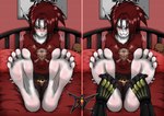 5_toes annoyed barefoot bed blush cross-popping_vein dazidentevil duo feet female foot_focus furniture humanoid markings mole_(marking) offscreen_character soles tickling toes