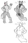 5_fingers anthro blep fingers fur male nude paws pink_eyes pointy_ears prick_ears solo steam tail tongue tongue_out eyrich rose_(wolfoftheredrose) canid canine canis mammal wolf hi_res model_sheet sketch sketch_page