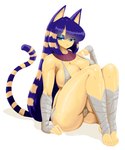 :< alternate_hairstyle barefoot big_breasts blonde_hair blue_eyes blue_eyeshadow blue_hair breasts camel_toe cleavage clothed clothing egyptian egyptian_clothing eyeshadow feet female fingers glistening glistening_body glistening_skin hair knees_up makeup markings multicolored_hair simple_background sitting solo striped_markings striped_tail stripes tail tail_markings thick_thighs toes two_tone_hair usekh white_background wraps yellow_body gausscannon animal_crossing nintendo ankha_(animal_crossing) animal_humanoid cat_humanoid felid felid_humanoid feline feline_humanoid humanoid mammal mammal_humanoid 2025 absurd_res full-length_portrait hi_res portrait