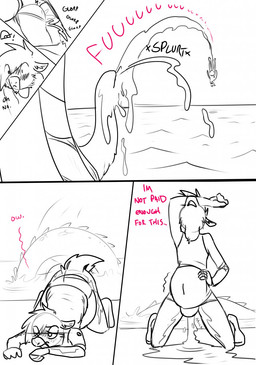 anthro bodily_fluids cum cum_in_vagina cum_inflation cum_inside dialogue duo excessive_cum excessive_genital_fluids feral genital_fluids genitals herm inflation intersex male maleherm penis solo swimming_pool text topazknight mythology red_(topazknight) deer dragon mammal mythological_creature mythological_scalie scalie comic english_text hi_res maleherm_(lore)