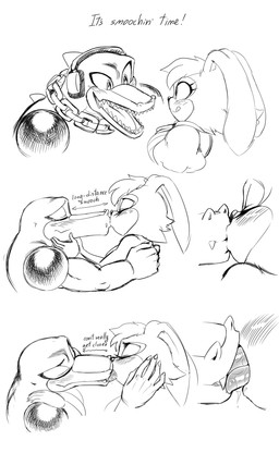 ahegao anthro anthro_on_anthro blush dialogue duo eyes_closed female french_kissing fur hair kissing looking_pleasured making_out male male/female mature_anthro mature_female open_mouth open_smile simple_background smile text tongue tongue_out krazyelf sega sonic_the_hedgehog_(series) vanilla_the_rabbit vector_the_crocodile crocodile crocodilian lagomorph leporid mammal rabbit reptile scalie 2026 absurd_res english_text hi_res monochrome