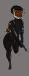 afro anthro clothed clothing female latex military solo weapon panthra78 leila_(panthra78) felid feline lion mammal pantherine prehistoric_species saber-toothed_tiger absurd_res hi_res