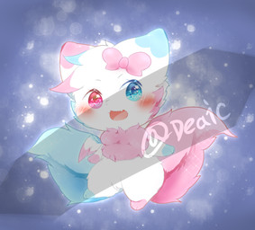 ambiguous_gender chibi fur heterochromia kemono open_mouth open_smile semi-anthro smile solo white_body white_fur deaic mammal 2018 distracting_watermark hi_res watermark