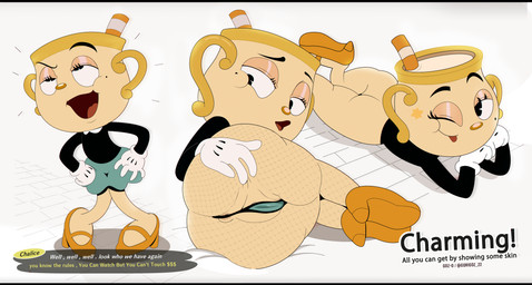 anus barely_visible_anus barely_visible_genitalia barely_visible_vulva bottomless bottomless_female bottomwear butt clothed clothing female fishnet_clothing fishnet_legwear for_a_head genitals gloves hand_on_butt handwear legwear not_furry open_mouth panties presenting presenting_hindquarters simple_background smile solo spread_butt spreading text underwear vulva goz-o cuphead_(game) studio_mdhr ms._chalice animate_inanimate humanoid object_head 2024 absurd_res english_text hi_res