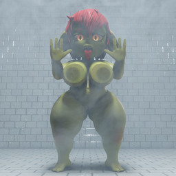 4_fingers 4_toes against_surface amber_eyes areola bathing belly big_breasts big_butt big_ears biped breasts breasts_on_glass butt fantasy feet female female_humanoid fingers floor front_view genitals green_body hair knee_blush looking_at_viewer nipples nude on_glass paladin pointed_tongue pupils red_hair shortstack shower shower_room showering slightly_chubby slit_pupils solo standing steam thick_thighs tile tile_floor tile_wall toes tongue tongue_out vulva wall_(structure) wet wide_hips palewdas_arts palewdasarts_(modeler) mina_(palewdasarts) goblin humanoid 1:1 3d_(artwork) digital_media_(artwork) full-length_portrait hi_res portrait