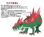 !!_(artist) 6:5 ambiguous_gender dinosaur draco??? fakemon feral fossil_fakemon japanese_text reptile scalie solo spiked_tail spikes spikes_(anatomy) tail teeth text thagomizer translation_request