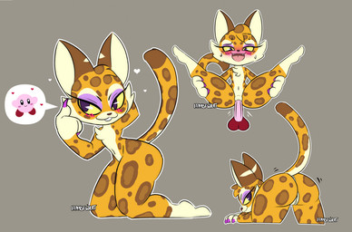 anthro anus balls beckoning blush blush_lines brown_nose brown_spots butt claws countershading cute_fangs duo fangs female female_penetrated fur genitals gesture grey_background heart_symbol looking_at_viewer looking_back looking_pleasured male male/female male_penetrating male_penetrating_female markings mostly_offscreen_character motion_lines multiple_poses penetration penis pink_body pink_tongue pose presenting presenting_hindquarters purple_claws purple_eyes raised_tail sex simple_background small_nose smile speech_bubble spots spotted_markings tail teasing teeth thick_thighs tongue vulva white_body white_fur white_inner_ear wide_hips yellow_body yellow_fur i_am_kat95 kirby_(series) kirby_and_the_forgotten_land nintendo clawroline kirby felid leopard mammal pantherine