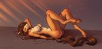 anthro big_breasts breasts brown_hair butt equid equine eyes_closed female fingers hair hasbro hi_res hooves kylie_(alphafox1234) long_hair lying mammal my_little_pony nipples nude on_back phenyanyanya smile solo