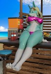 5_toes anthro beach beach_bar bikini bikini_bottom bikini_top claws clothing colored_nails container cup drinking drinking_glass feet female glass glass_container glass_cup long_legs nails seaside smile smirk solo swimwear toe_claws toes two-piece_swimsuit bbdworks my_hero_academia ippan_josei canid canine fox hybrid mammal 3d_(artwork) digital_media_(artwork) hi_res