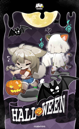 anthro arms_outstretched braided_hair braided_ponytail cat_tail chibi duo eyes_closed feline_ears female fur ghost_costume grey_body grey_fur grey_hair hair holidays jack-o'-lantern ponytail running_away scared tears_of_fear yellow_moon unknown_artist halloween ladotoys liya_alopex tonia_tigris arctic_fox bat calico_cat canid canine domestic_cat felid feline felis fox mammal true_fox 2025 absurd_res hi_res