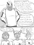 anthro anthrofied clothed clothing dialogue fully_clothed group male muscular muscular_male pokemorph shirt t-shirt tank_top text topwear fuze nintendo pokemon gao_(fuze) gordon_(fuze) jolt_(fuze) pawl_(fuze) electrike generation_3_pokemon groudon legendary_pokemon mudkip pokemon_(species) poochyena 2015 3:4 comic english_text greyscale hi_res monochrome