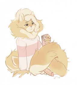 anthro balls bodily_fluids dripping femboy fluffy fluffy_tail genital_fluids genitals humanoid_genitalia humanoid_penis leaking_precum male neck_tuft penis precum precum_drip solo tail tuft blackfaun canid canine canis domestic_dog mammal spitz hi_res