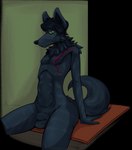 animal_genitalia balls black_body black_fur comb_over dark_body dark_fur fur genitals green_eyes lean_figure leaning male nude pose scar sheath short_mane simple_background sitting slim solo masterzoroark666 canid canine canis mammal wolf absurd_res alpha_channel hi_res