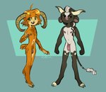 2_horns anthro areola biped black_body black_hair bovid_horn bovine_horn bull_horn caprine_horn chest_tuft cloven_hooves countershade_face countershade_torso countershading duo eyebrows femboy flaccid front_view genitals gesture glans green_body green_hair hair hand_gesture highlights_(coloring) hooves horizontal_pupils horn humanoid_genitalia humanoid_penis looking_at_viewer male multicolored_body nipples nude open_mouth open_smile penis pubes pupils ram_horn short_tail simple_background smile standing tail tail_tuft teeth tongue tuft two_tone_body unguligrade v_sign white_body white_highlights somik vivian_(somik) bovid bovine caprine cattle mammal 2020