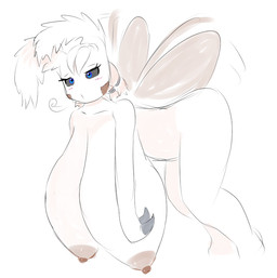 anthro big_breasts blue_eyes blush breasts butt female flying hanging_breasts huge_breasts hyper hyper_breasts mostly_nude nipples non-mammal_breasts non-mammal_nipples simple_background solo wings cactuscacti kay_(cactuscacti) arthropod insect lepidopteran moth
