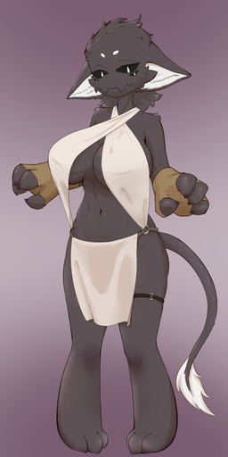 4_eyes abs anthro arm_tuft black_sclera bottomwear breasts claws cleavage clothed clothing cute_fangs eyebrows fangs female fingerless_gloves gloves gradient_background grey_body hair handwear inner_ear_fluff loincloth long_tail messy_hair multi_eye shoulder_tuft simple_background solo tail tail_tuft teeth tuft white_eyebrows white_inner_ear_fluff ovo019 unknown_species colored colored_line_art hi_res
