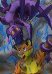 anthro duo female grisha happy male male/female shocked smile stuck_in_mud syberian upside_down uwu murach stark arthropod felid humanoid insect mammal pantherine tiger hi_res