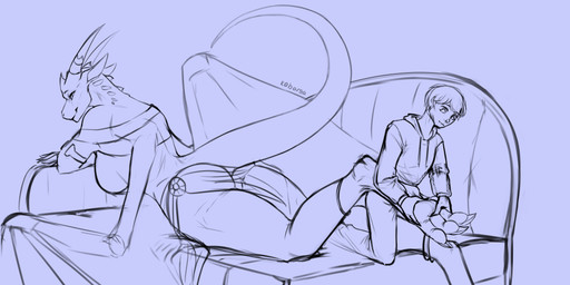5_fingers anthro big_breasts big_butt breasts butt claws clothed clothing curling_toes duo feet female fingers foot_fetish foot_play furniture hair horn lying male male/female massage on_front paws simple_background smile sofa soles tail toes topwear wings kabarga mythology dragon human mammal mythological_creature mythological_scalie scalie absurd_res digital_media_(artwork) hi_res monochrome sketch