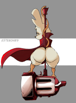 anthro big_butt big_ears black_eyes bottom_heavy bottomless butt clothed clothing coat eyelashes female fur grey_background looking_at_viewer looking_back looking_back_at_viewer notched_ear pink_nose prehensile_tail red_clothing red_coat red_topwear simple_background solo tail thick_thighs topwear white_background white_body white_fur wide_hips estebon89 mina_the_hollower yacht_club_games mina_(mina_the_hollower) mammal mouse murid murine rodent hi_res