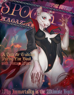 anthro blood bodily_fluids bodysuit camel_toe cape clothing ear_piercing ear_ring facial_tattoo fangs female fur heart_symbol looking_at_viewer piercing red_eyes ring_piercing skinsuit solo tattoo teeth tight_clothing white_body white_fur unistaart lux_forest mammal mouse murid murine rodent vampire animated cover magazine_cover trans_(lore)