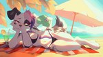 16:9 2024 animated anthro beach beach_umbrella beverage bikini black_body black_fur breast_jiggle breasts camel_toe canid canine canis clothed clothing container cup domestic_dog drinking_glass drinking_straw fanning fanning_self feet female fingers freeedon fur glass glass_container glass_cup hair hi_res holding_object jiggling lying mammal multicolored_body multicolored_fur multicolored_hair on_side parasol purple_eyes short_playtime solo swimwear tail tail_motion tailwag toes towel two_tone_body two_tone_fur white_body white_fur widescreen zoey_(zoeydogy)
