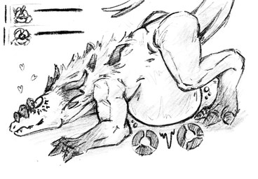 abdominal_bulge back_horn belly big_belly claws digestion eyeless fatal_vore feral fully_inside gameplay_mechanics gui health_bar heart_symbol horn implied_fatal male rumbling_stomach simple_background solo tail teeth text toe_claws tuft vore totallynotredpanda elden_ring elden_ring_nightreign fromsoftware executor_(nightreign) guardian_(nightreign) wylder_(nightreign) mammal monster primordial_beast digital_media_(artwork) english_text hi_res monochrome