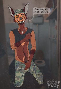 andromorph anthro body_hair bottomwear camo camo_bottomwear camo_clothing camo_pants camo_print chest_hair chest_scar clothed clothing genitals hair intersex mastectomy_scar multi_nipple nipples pants pattern_bottomwear pattern_clothing pattern_pants photo_background pubes scar solo vulva droptineart bat mammal mixed_media photography_(artwork) trans_(lore) trans_man_(lore)