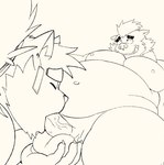 anthro ball_fondling balls belly duo eyebrows fellatio fondling genitals hair male male/male moobs navel nipples oral overweight overweight_male penile penis ponytail sex slightly_chubby slightly_chubby_male thick_eyebrows conditional_dnp erobos lifewonders tokyo_afterschool_summoners ganglie_(tas) canid canine canis domestic_cat domestic_dog felid feline felis mammal suid suina sus_(pig) wild_boar