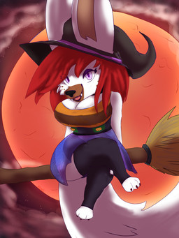 anthro big_breasts big_ears bottomwear breasts choker clothing cloud cloudy_sky female freckles hair hat headgear headwear jewelry leggings legwear moon necklace night purple_eyes red_hair red_moon skirt sky solo witch_broom witch_hat fennboi_ad trap(fennboi_ad) canid canine fennec_fox fox mammal true_fox 3:4 absurd_res hi_res