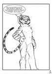 anthro border breasts dreamworks english_text felid female front_view hi_res kung_fu_panda mammal master_tigress monochrome nipples nude nude_female pantherine sabrotiger simple_background solo striped_body stripes text tiger white_border